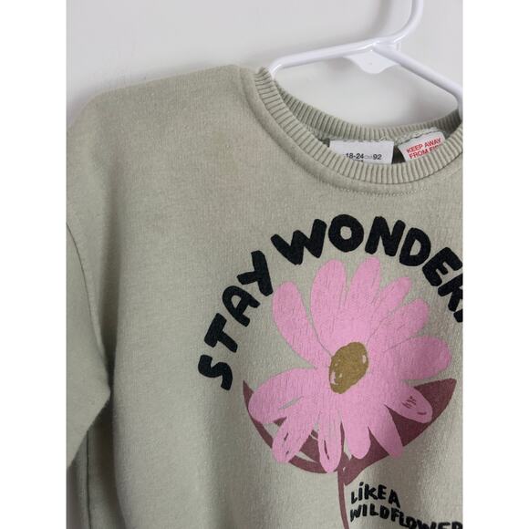 Zara Floral 'Stay Wonderful' Pullover Sweatshirt - Sage Green - 18-24 months - Picture 3 of 6